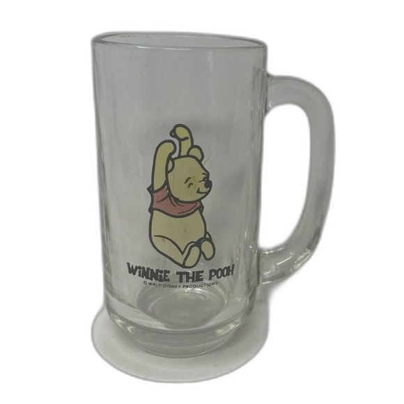 Vintage Winnie The Pooh Disney Large Glass Mug Footed 5.5" Excellent - Picture 1 of 6